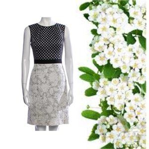 $2,400 OSCAR DE LA RENTA SILK MIX IVORY BLACK FLORAL DAY DRESS US 10